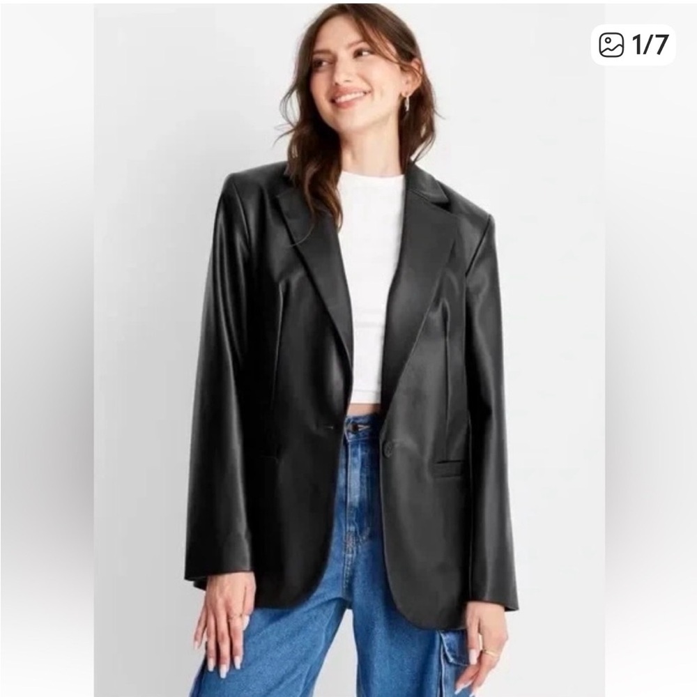 Target A New Day Black Leather Oversized Blazer Jacket